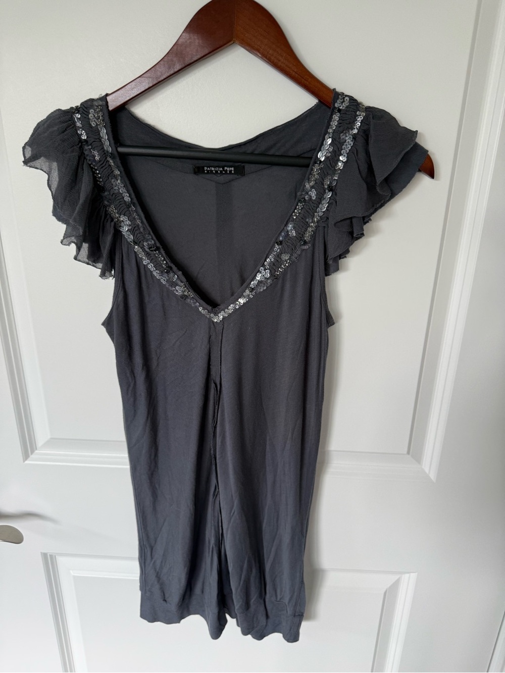 Patrizia Pepe Beaded Flutter Sleeve Silk Blend Tank